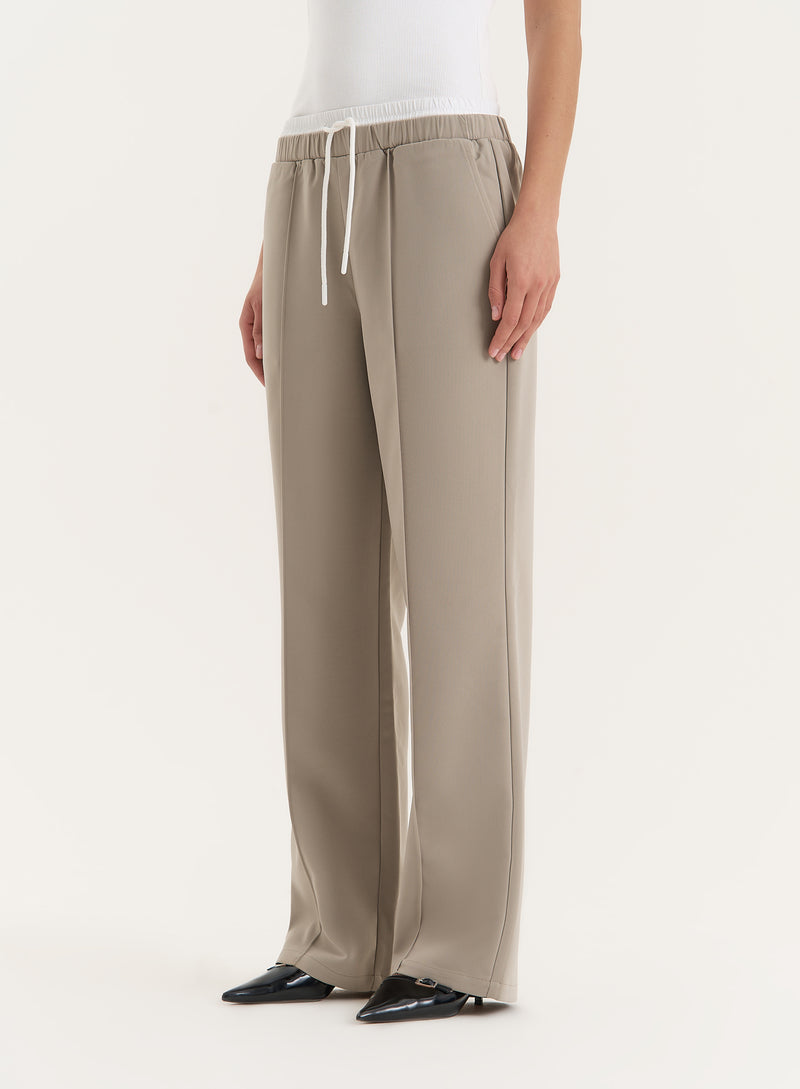 Olive Contrast Waistband Straight Leg Trouser- Bianca