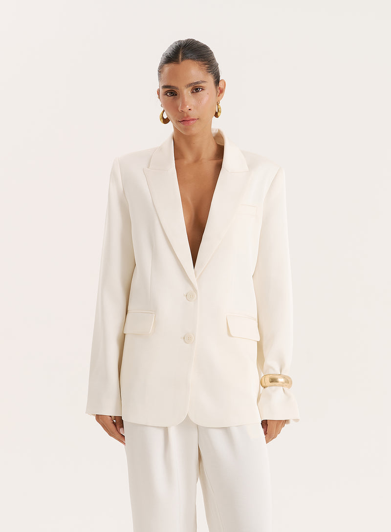 Cream Satin Tailored Blazer- Camille