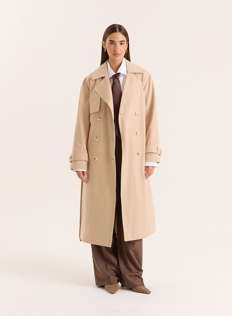Beige Belted Trench Coat- Tabi