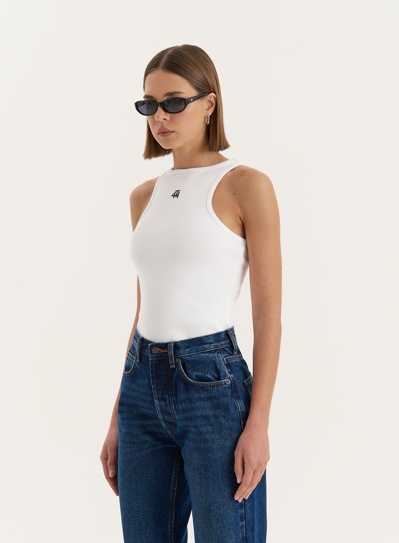 White 4th Branded Racer Vest Top - Everyday