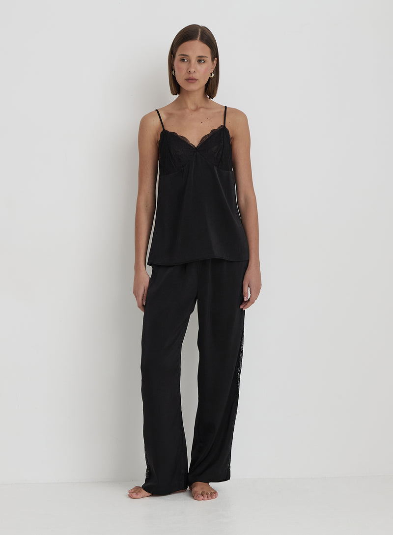 Black Satin Pyjama Trouser- Belle