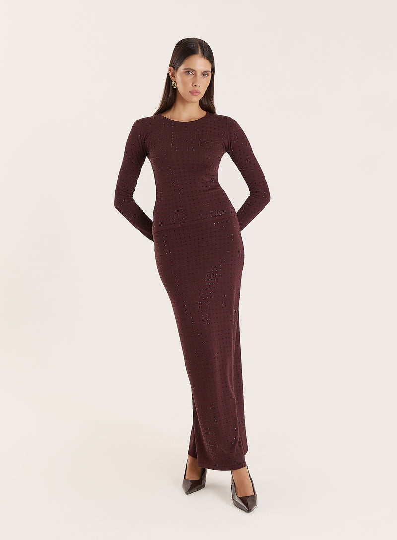 Chocolate Embellished Knitted Long Sleeve Top- Zaya