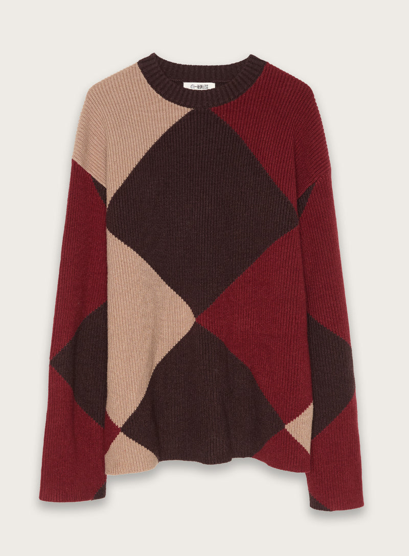 Multi Diamond Knitted Jumper With Scarf