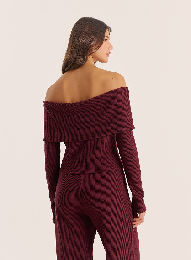 Dark Red Bardot Foldover Top