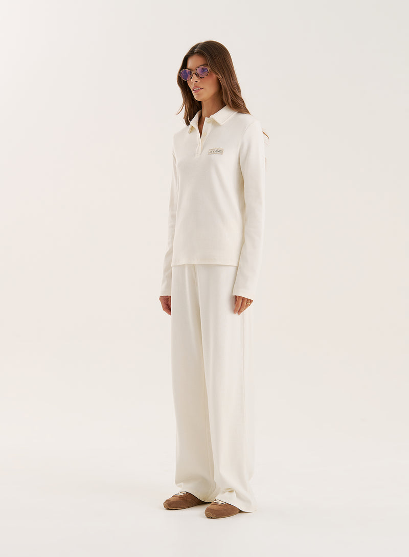 Ecru Ribbed Jersey Trousers- Liliana