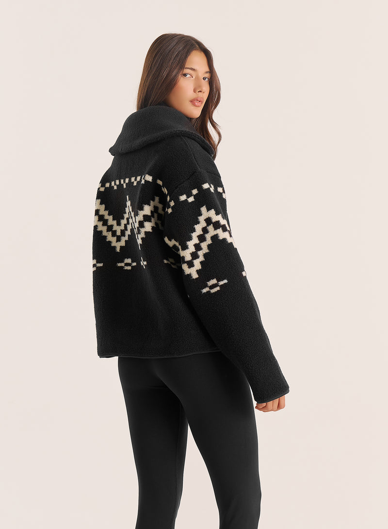 Black Half Zip Oversized Collar Fairisle Jumper
