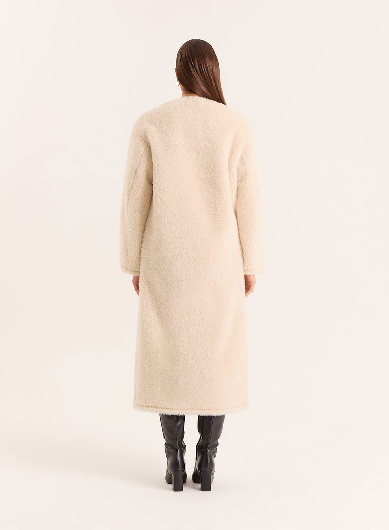 Cream Shearling Longline Buttoned Coat- Bobby