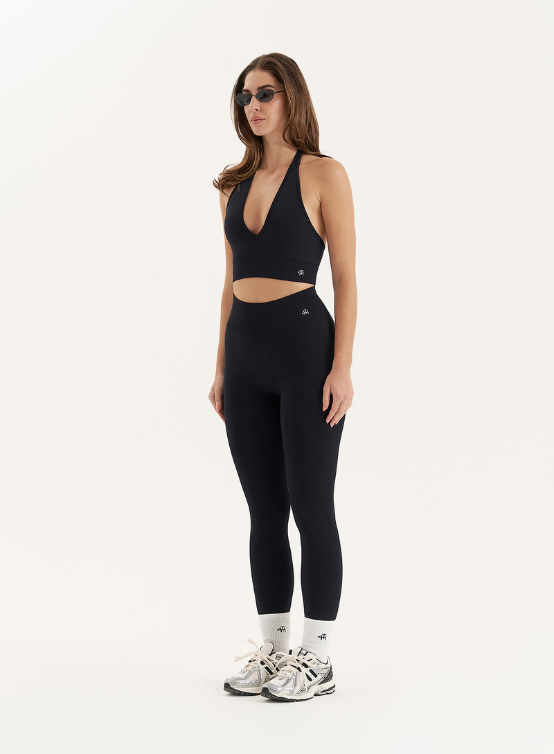 Black Halter Neck Seamless Sports Bra- Sammie