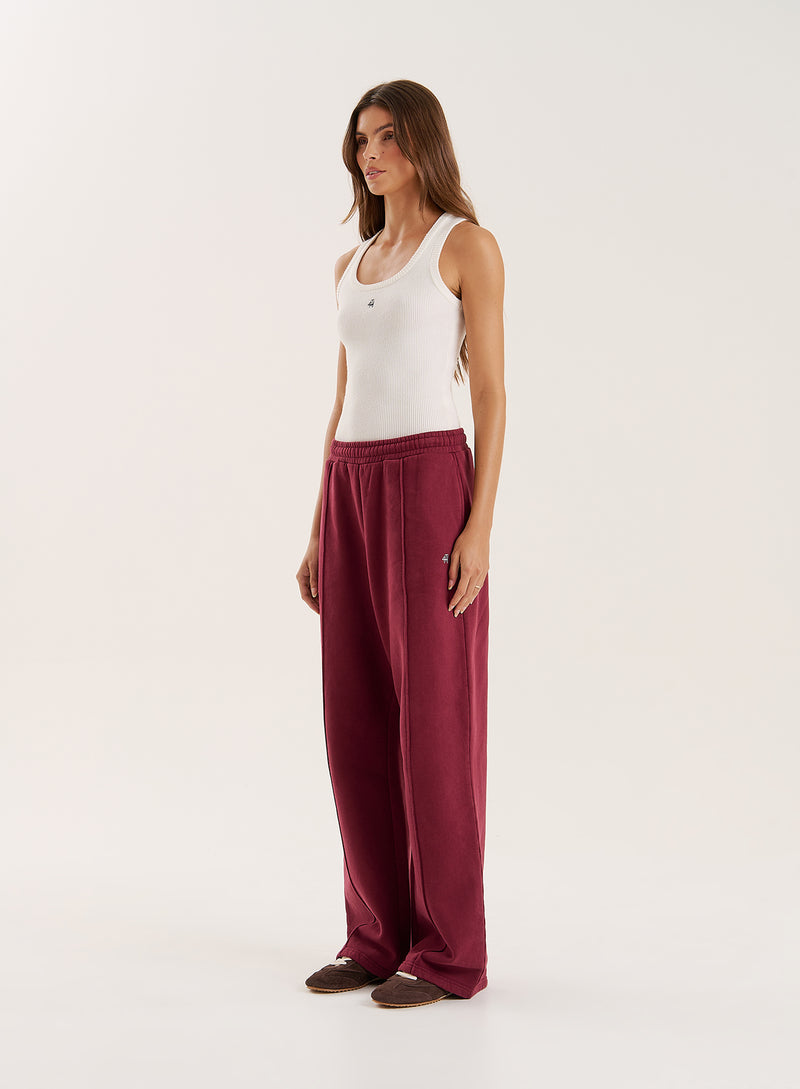 Burgundy 4th Wide Leg Branded Joggers