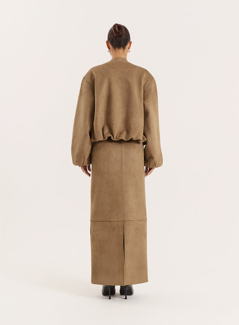 Olive Faux Suede Maxi Skirt- Lorna