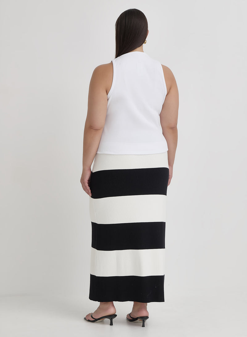 Black And Cream Curve Stripe Knitted Maxi Skirt- Jacqueline