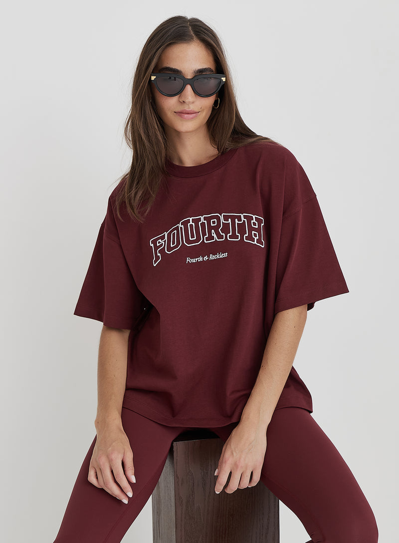 Burgundy Fourth Slogan Oversized Tee- Finley