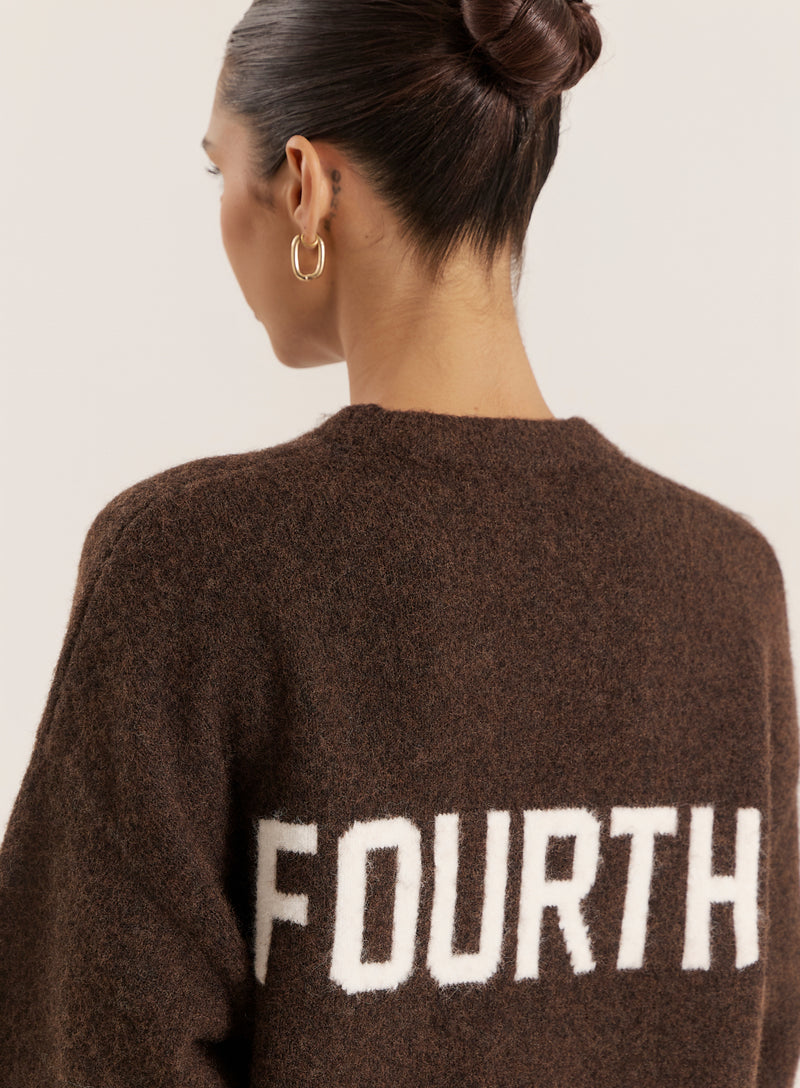 Chocolate Knitted Slogan Back Jumper- Brady