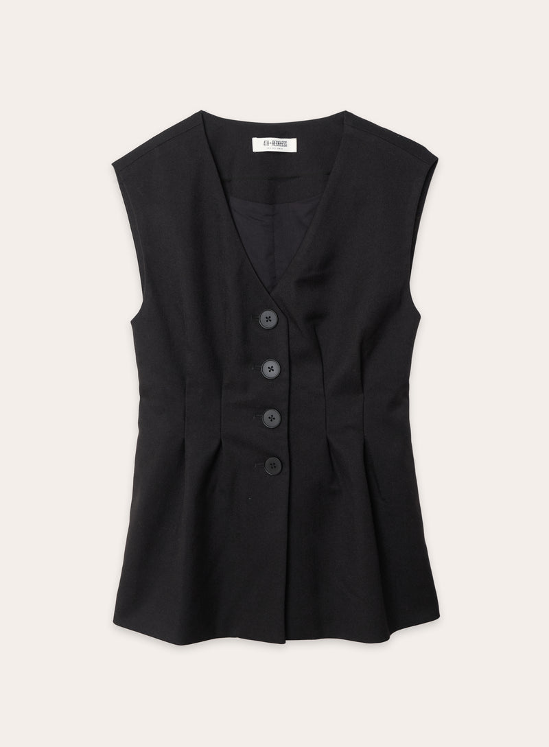 Black Cinched Waist Tailored Waistcoat