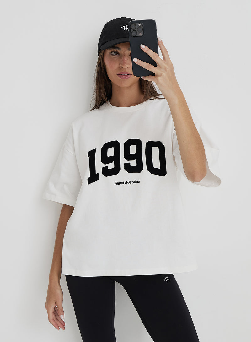 White 1990 Slogan Oversized T-Shirt- Oran