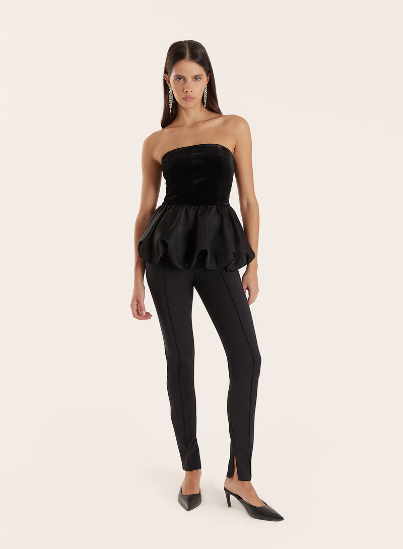Black Velvet Peplum Corset Top- Luxley