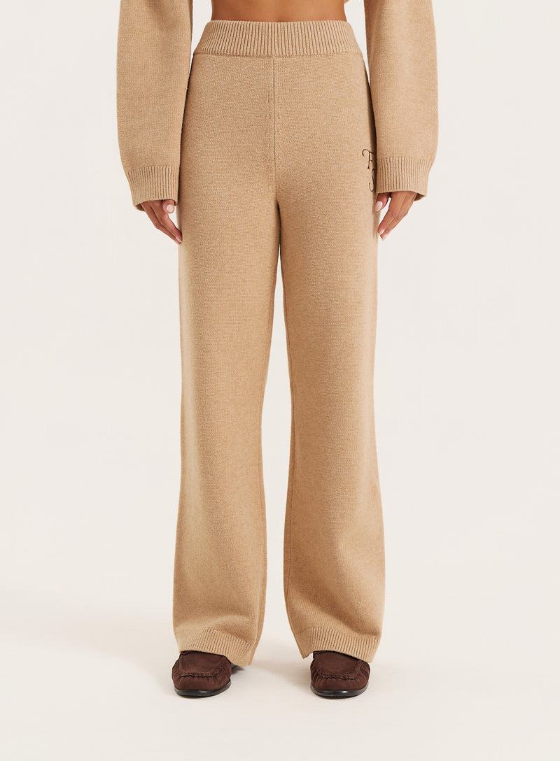 Camel Knitted Fourth Studio Wide Leg Trousers- Jackson