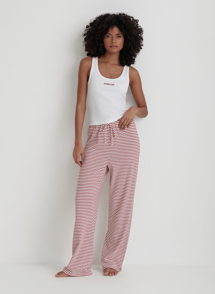 Red And White Striped Jersey Pyjama Trouser- Mabel