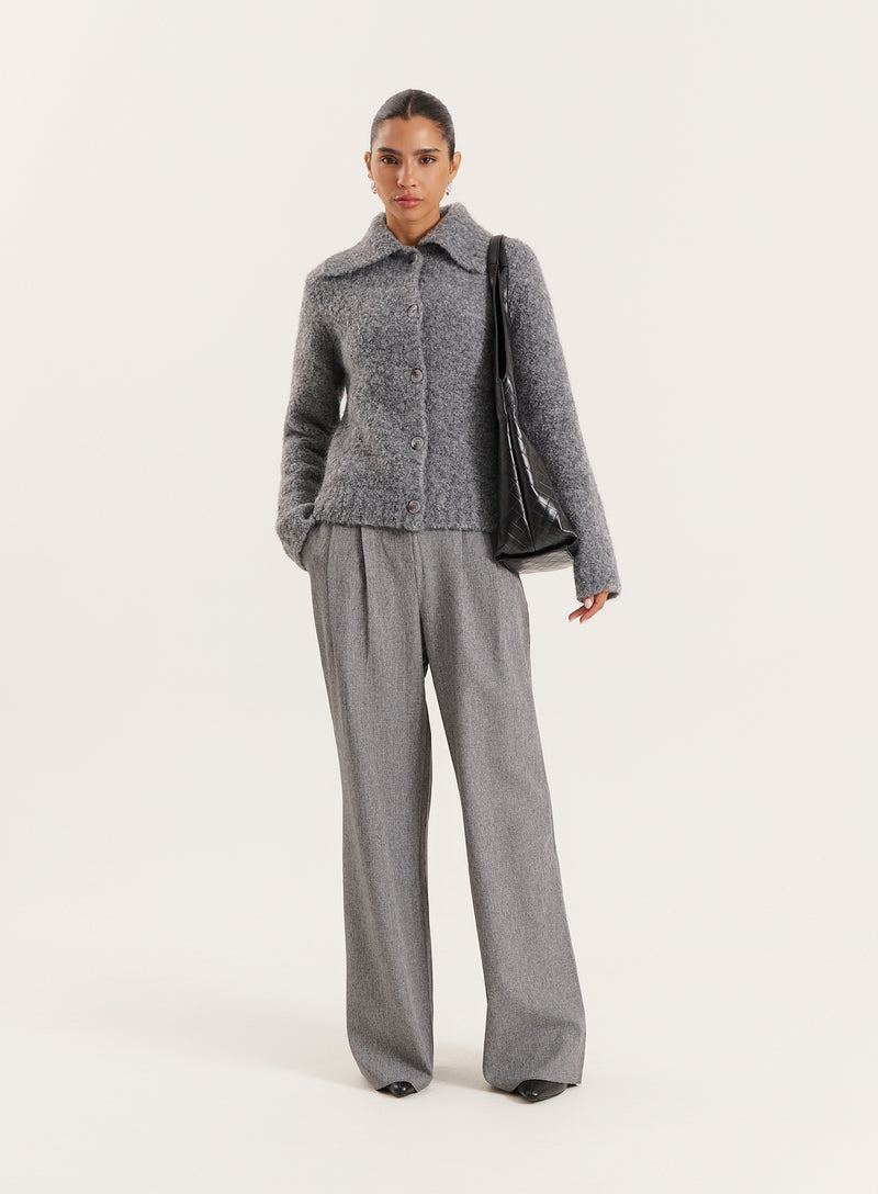 Dark Grey Knitted Collared Cardigan- Carson
