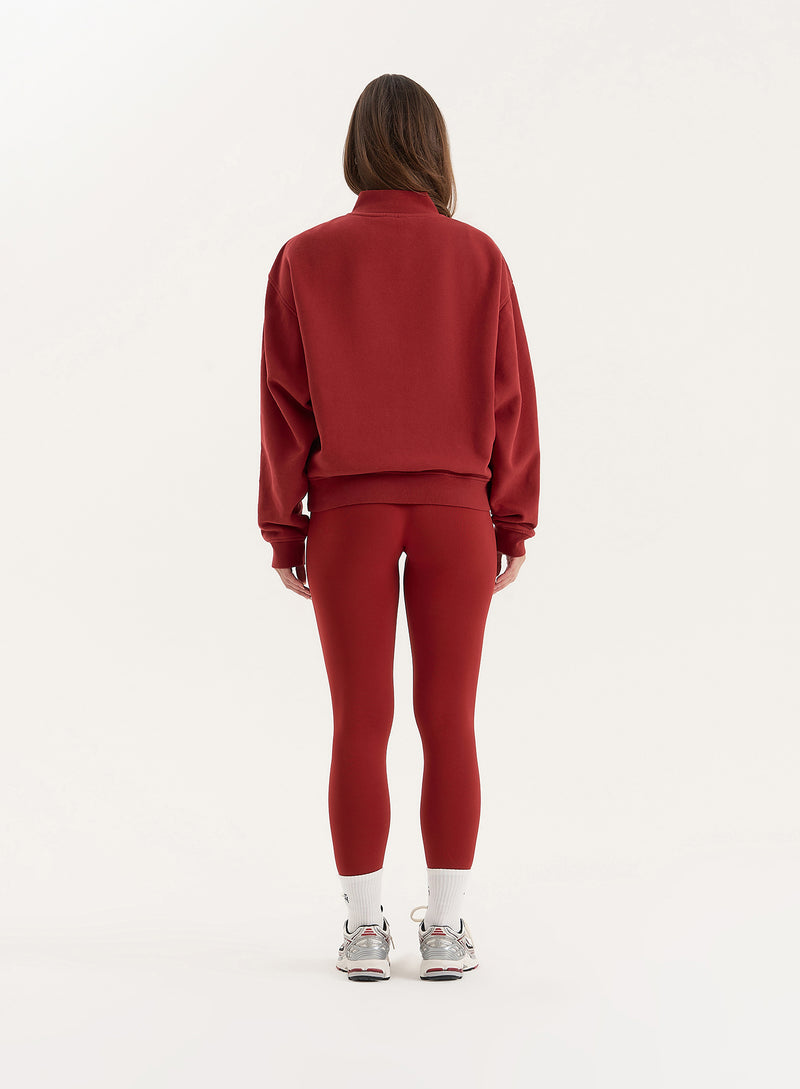 Red Branded Half Zip Cropped Sweatshirt- Gilly