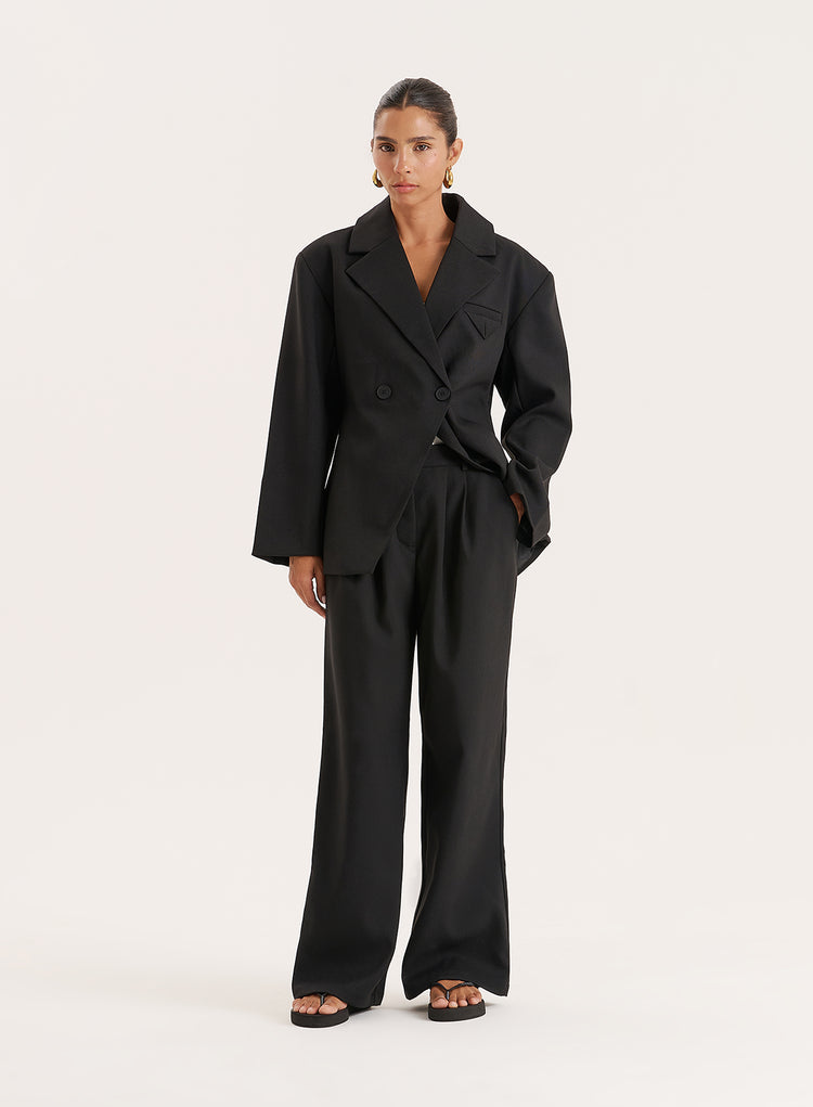 Black Cinched Waist Tailored Blazer- Reese