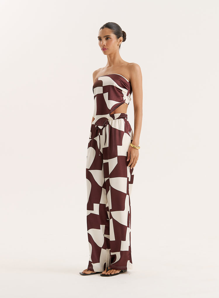 Chocolate Abstract Print Satin Trouser- Bradie