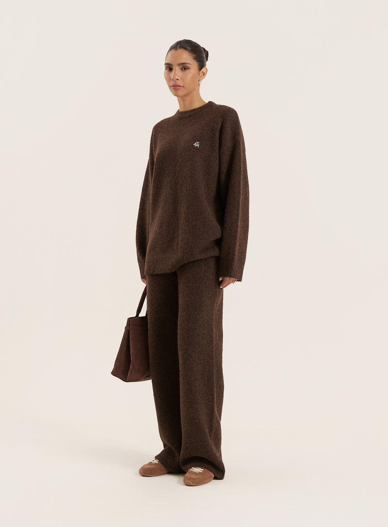 Chocolate Knitted Straight Leg Trousers- Brady