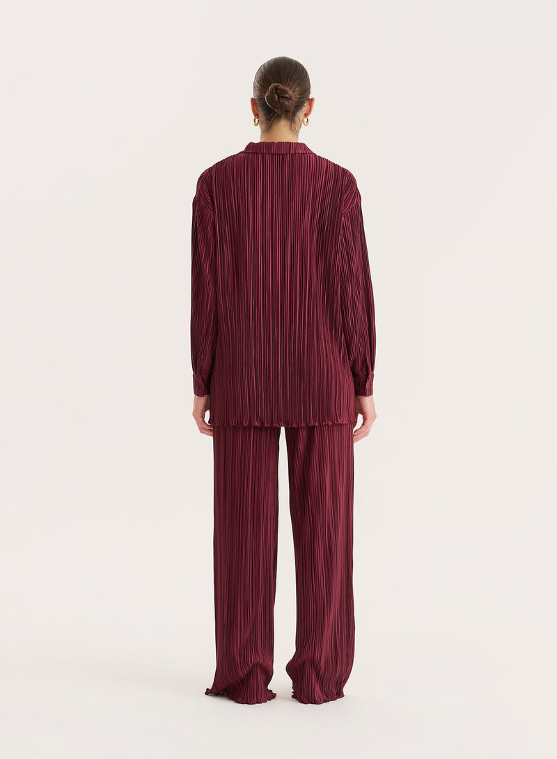 Burgundy Plisse Trouser- Palais