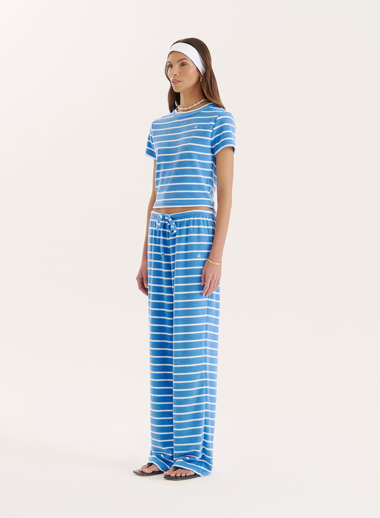Blue Stripe Towelling Short Sleeve Top- Livia
