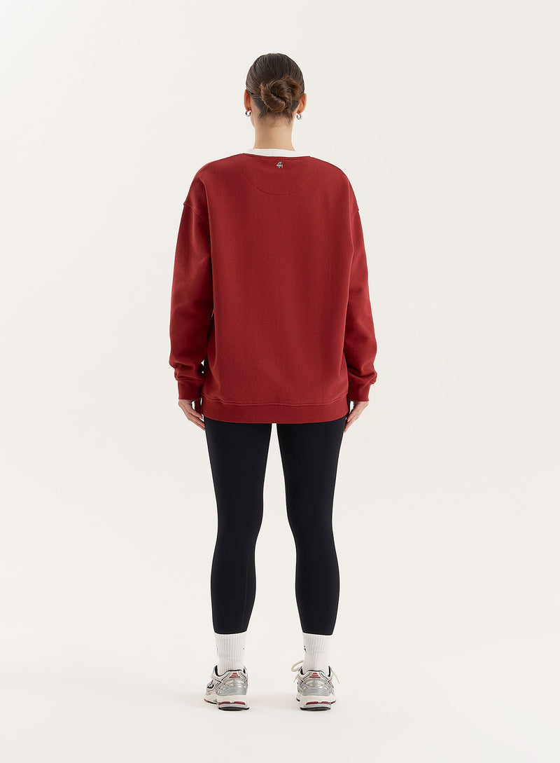 Red Contrast Trim Slogan Classic Longline Sweatshirt- Atlas