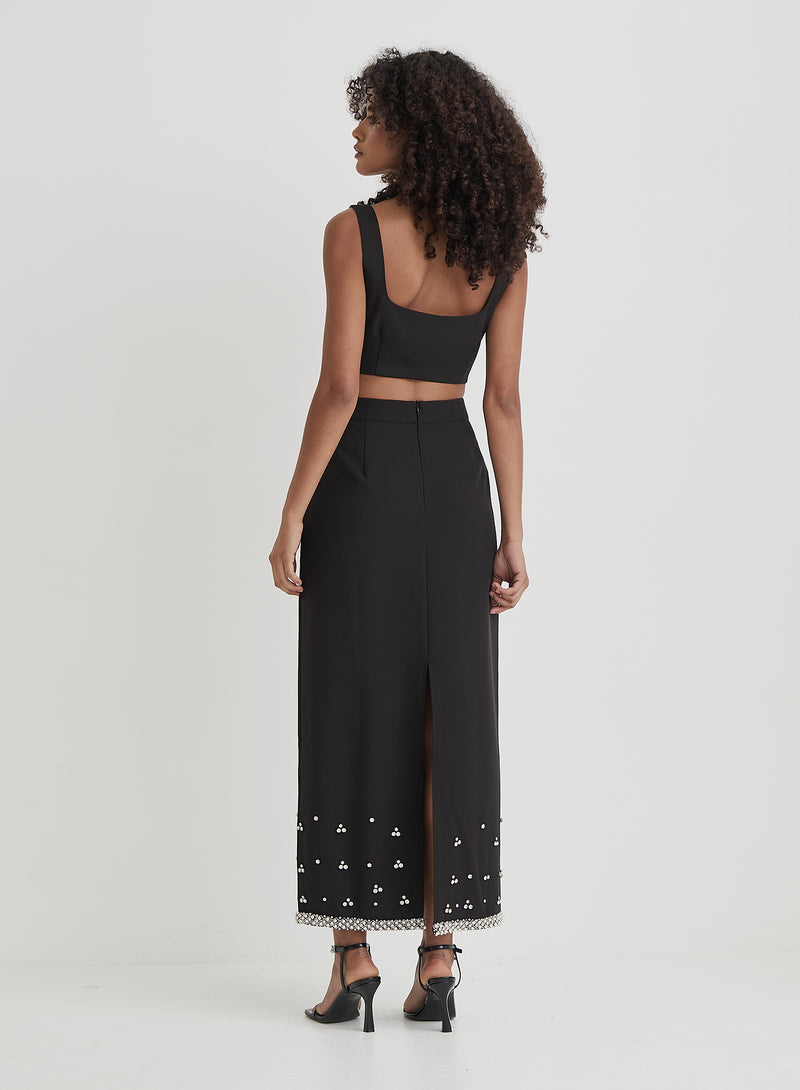 Black Embellished Crop Top- Sara