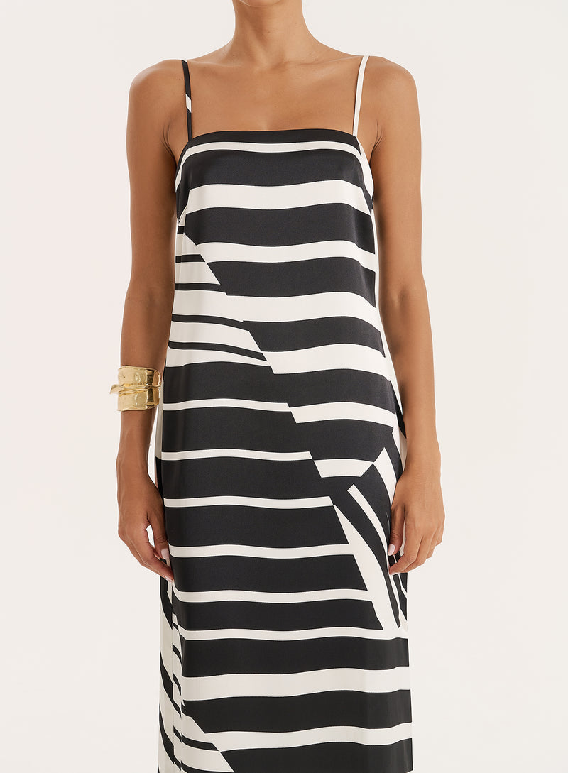 Black And White Abstract Print Sleeveless Maxi Dress- Jolene