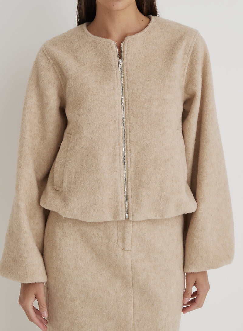 Beige Wool Bomber Jacket- Sammy