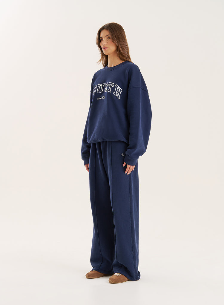 Navy 4th Wide Leg Branded Joggers- Fergie