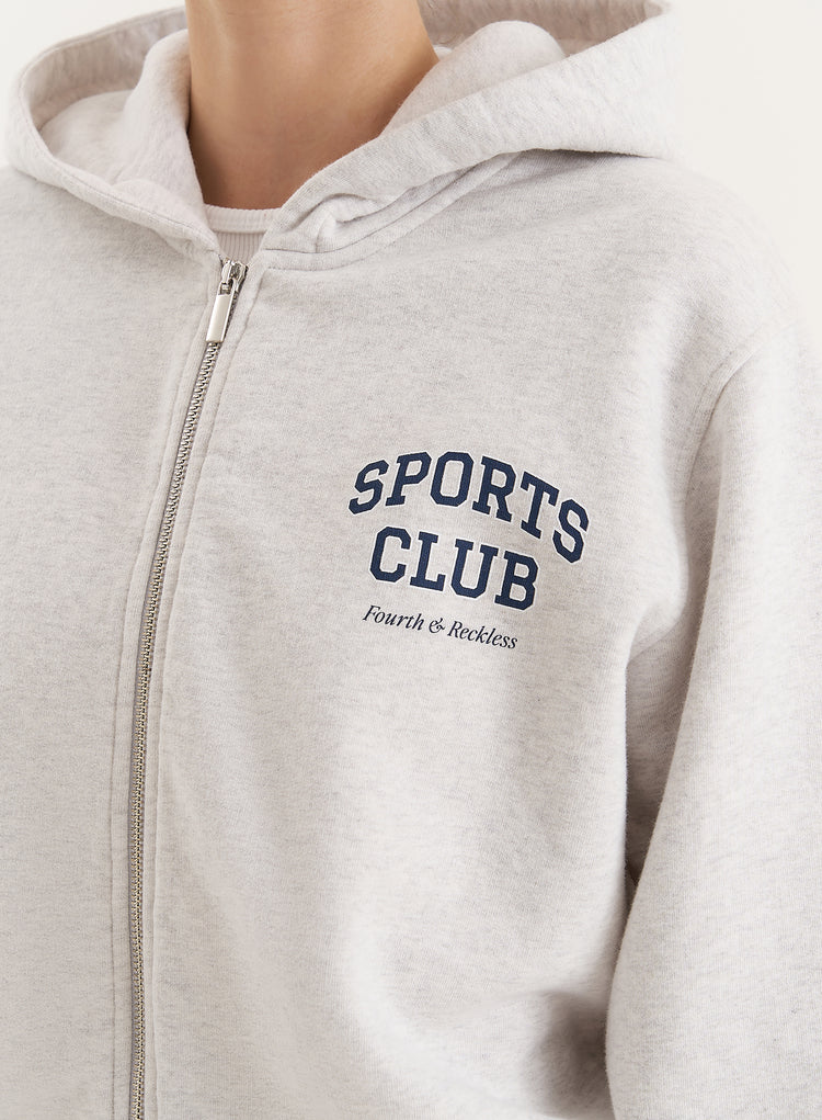 Grey Sports Club Slogan Zip Hoodie- Sara