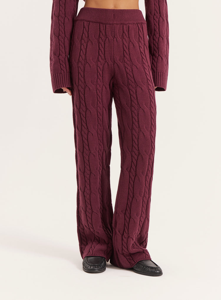 Burgundy Cable Knitted Trousers- Jordan