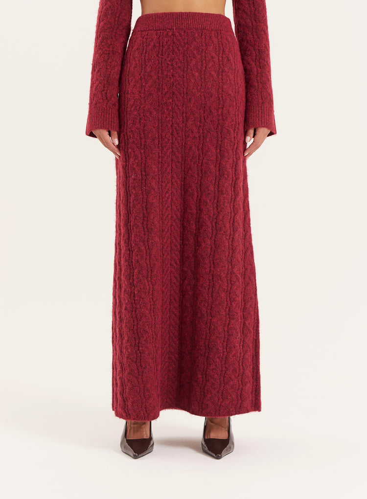 Burgundy Cable Knitted Maxi Skirt- Dalia