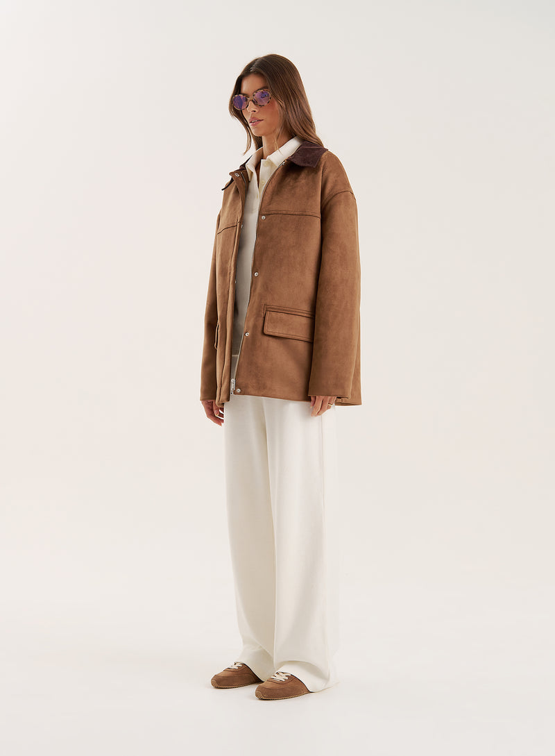 Brown Contrast Collar Barn Shacket- Shae