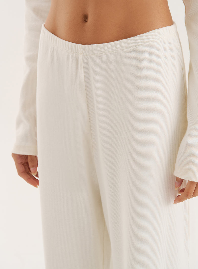 Ecru Ribbed Jersey Trousers- Liliana