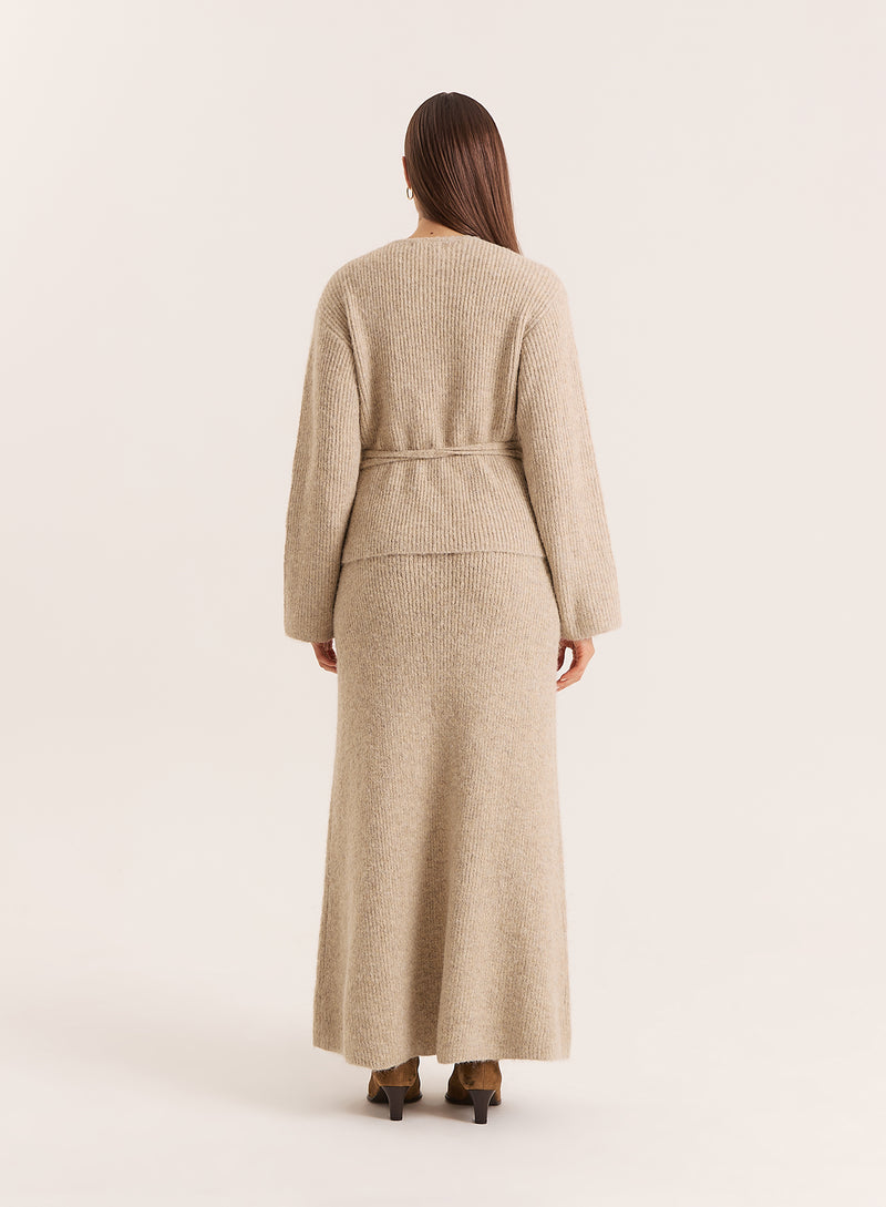 Oatmeal Knitted Maxi Skirt- Adriena