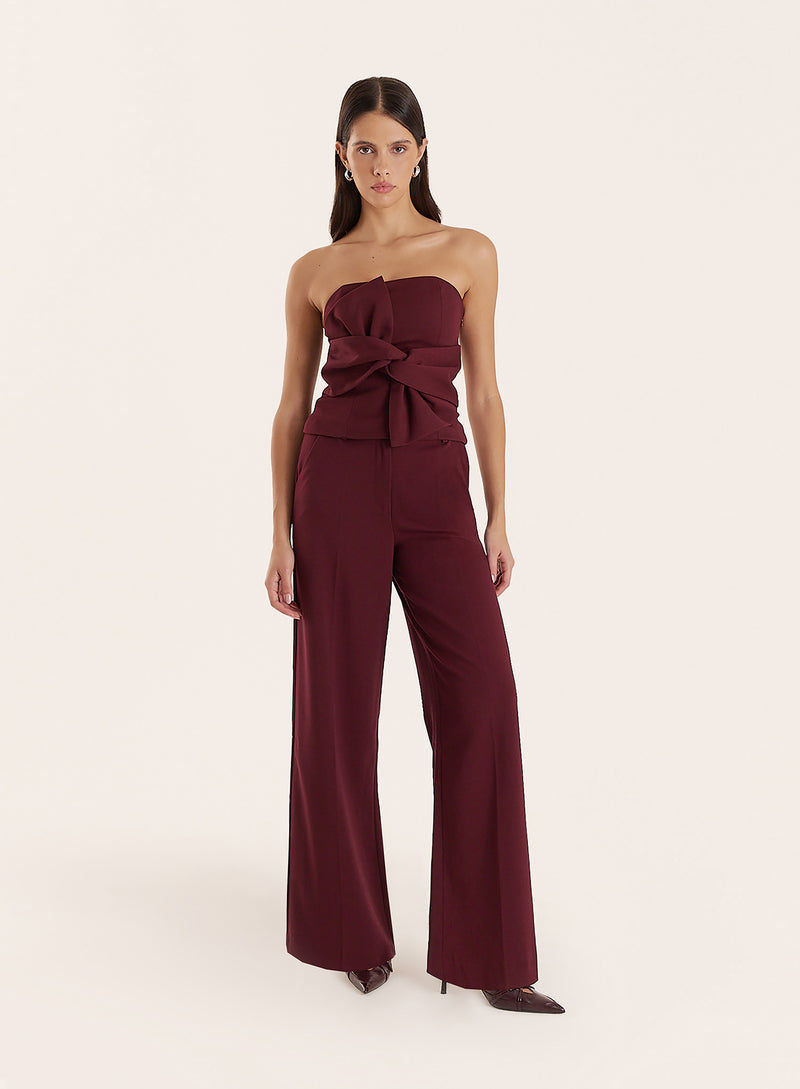 Burgundy Knot Detail Tailored Bandeau Top- Sawyer