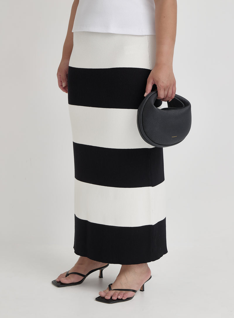 Black And Cream Curve Stripe Knitted Maxi Skirt- Jacqueline