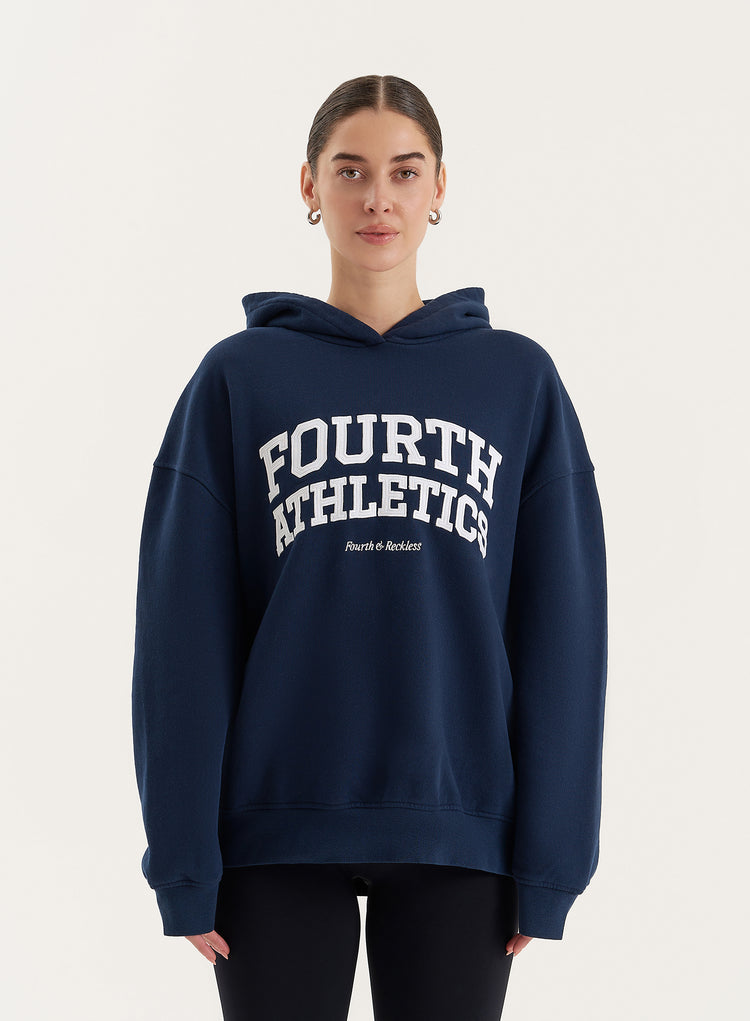 Navy Fourth Athletics Slogan Oversized Hoodie- Bobby