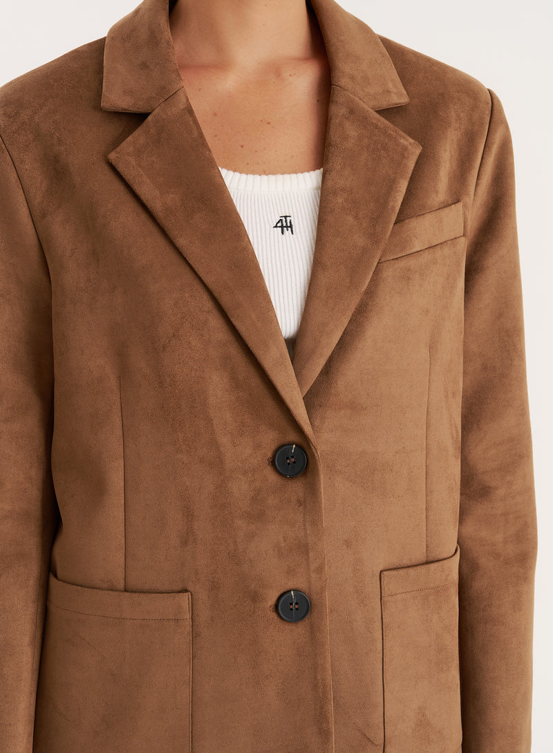 Brown Faux Suede Blazer-Ember