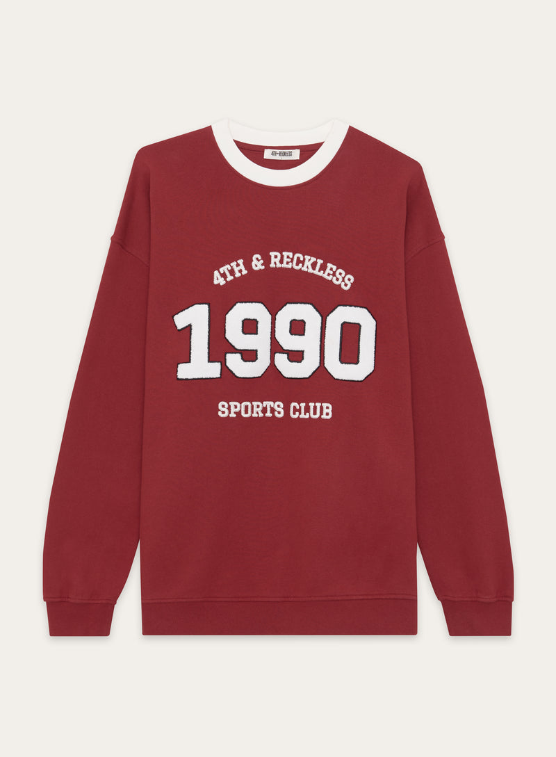 Red Contrast Trim Slogan Classic Longline Sweatshirt- Atlas