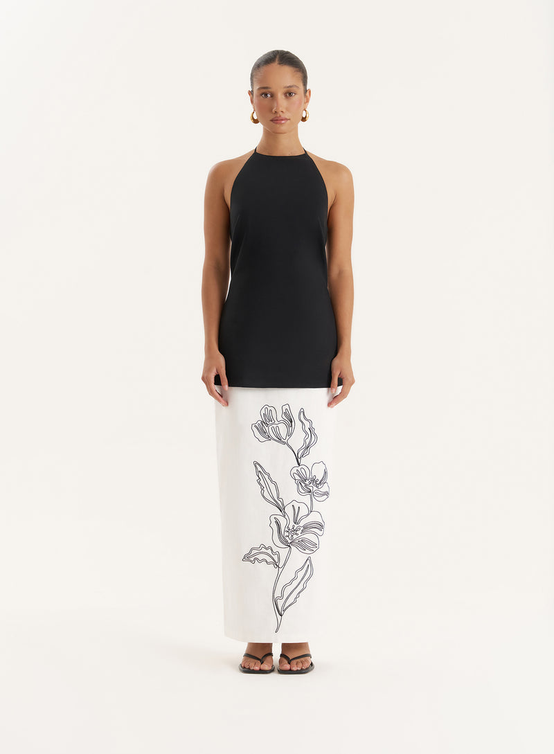 White Floral Embroidered Cotton Skirt- Alondra