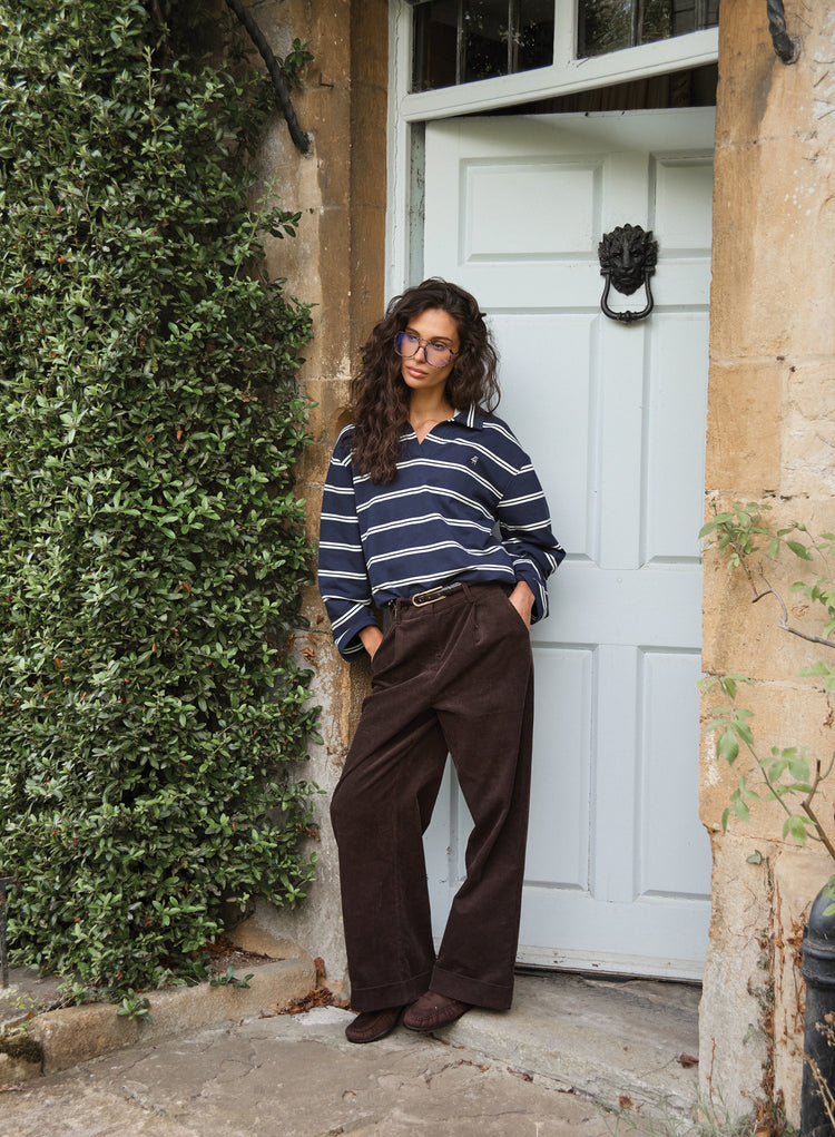 Navy And White Thin Striped Rugby Top- Hailey