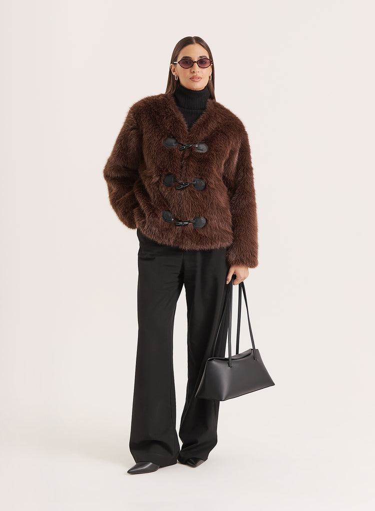 Brown Faux Fur Toggle Fastening Jacket- Jackie