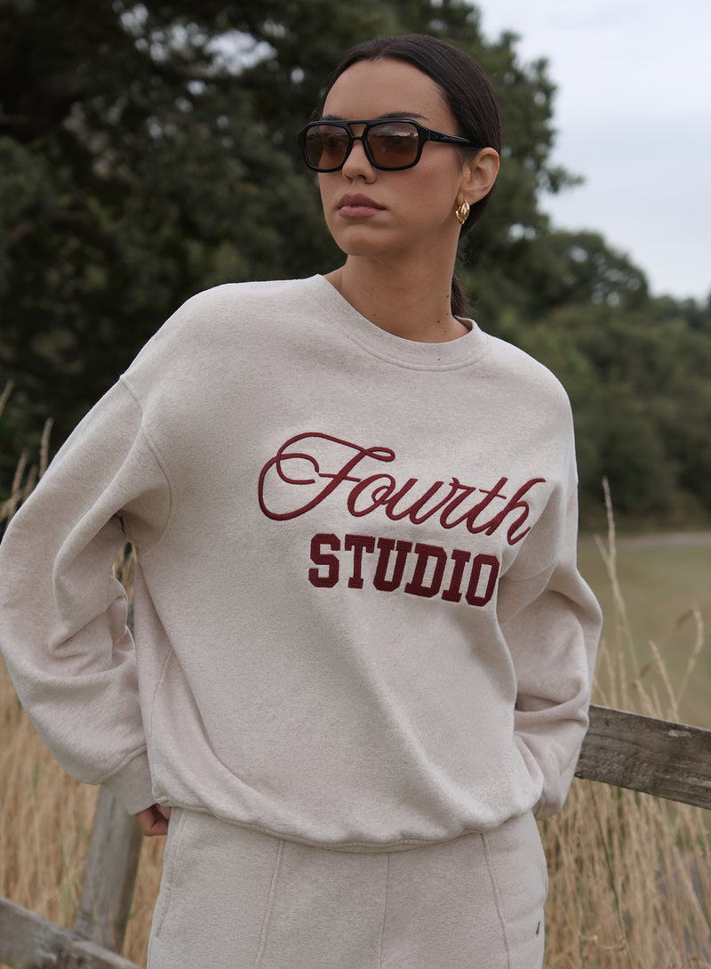 Oatmeal Fourth Studio Slogan Sweatshirt- Chester