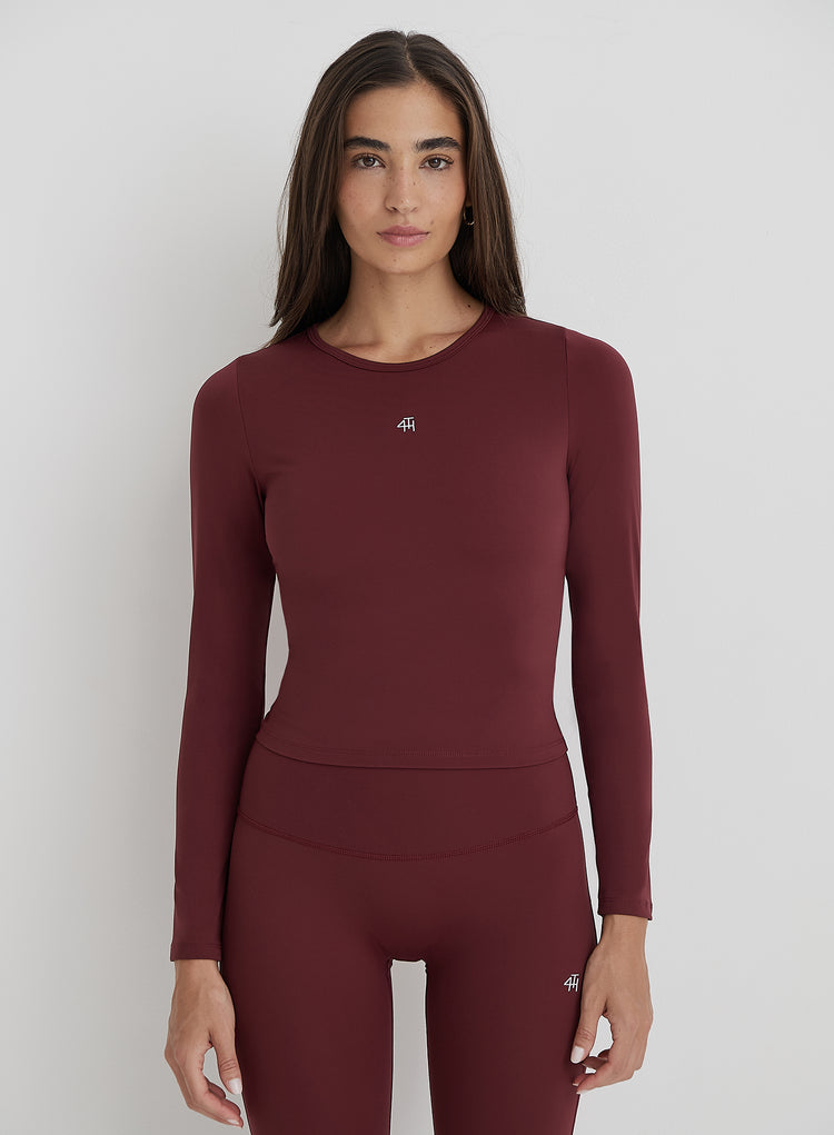 Burgundy 4th Branded Long Sleeve Active Top- Anni